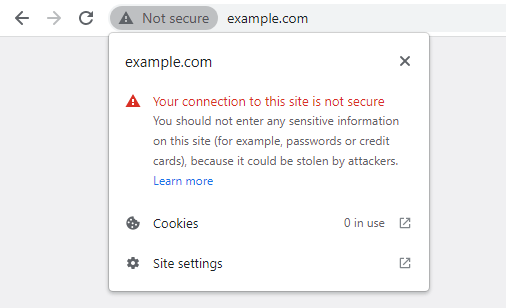 What a not secure site looks like