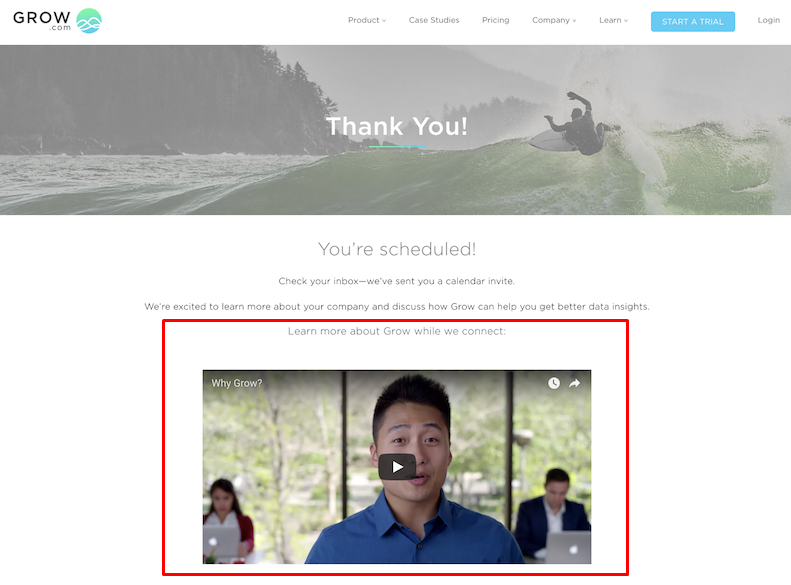 Thank you page – Grow example